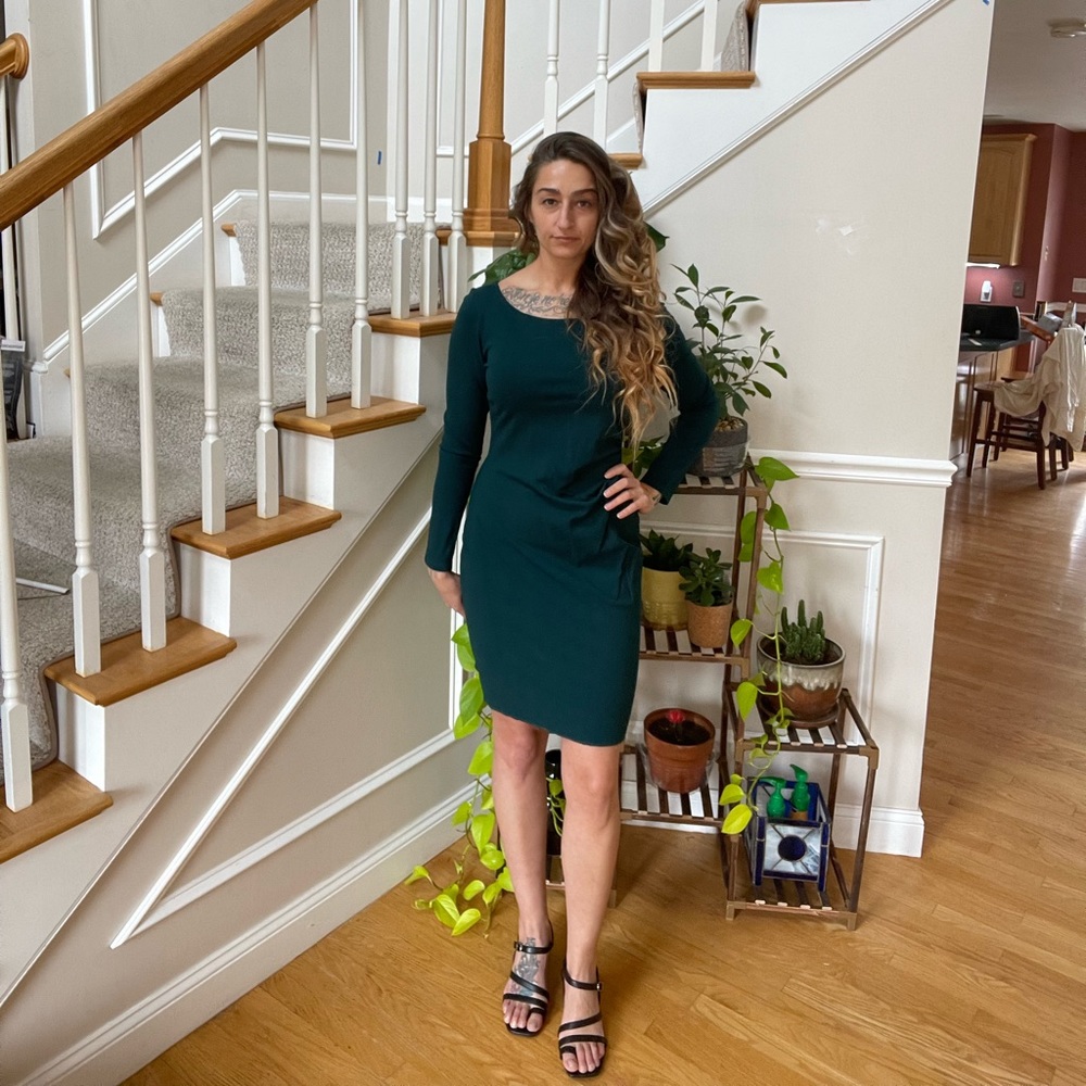 Full Back Zipper Forest Green Long Sleeved Dress